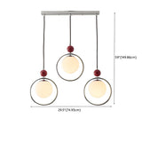 Modern Red Triple Chrome Ring Glass Globe Pendant Light Image - 14