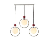 Modern Red Triple Chrome Ring Glass Globe Pendant Light Image - 2