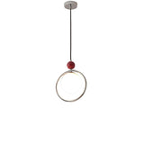 Modern Red Triple Chrome Ring Glass Globe Pendant Light Image - 3