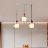 Modern Red Triple Chrome Ring Glass Globe Pendant Light Image - 4