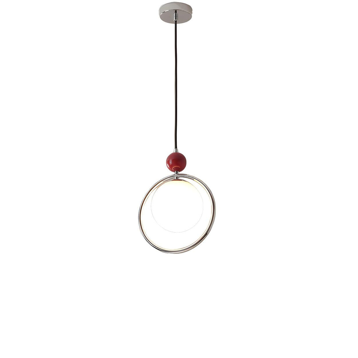 Modern Red Triple Chrome Ring Glass Globe Pendant Light Image - 7