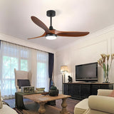 Modern Remote 3 Blade Wood Ceiling Fan with LED Light Image - 1