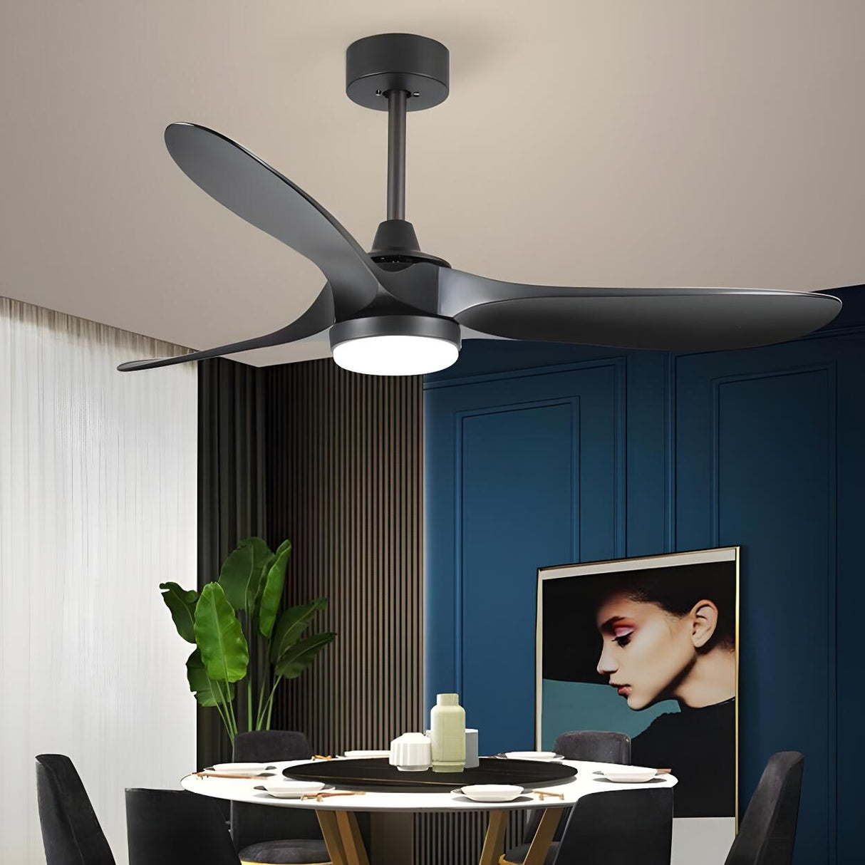 Modern Remote 3 Blade Wood Ceiling Fan with LED Light Image - 2