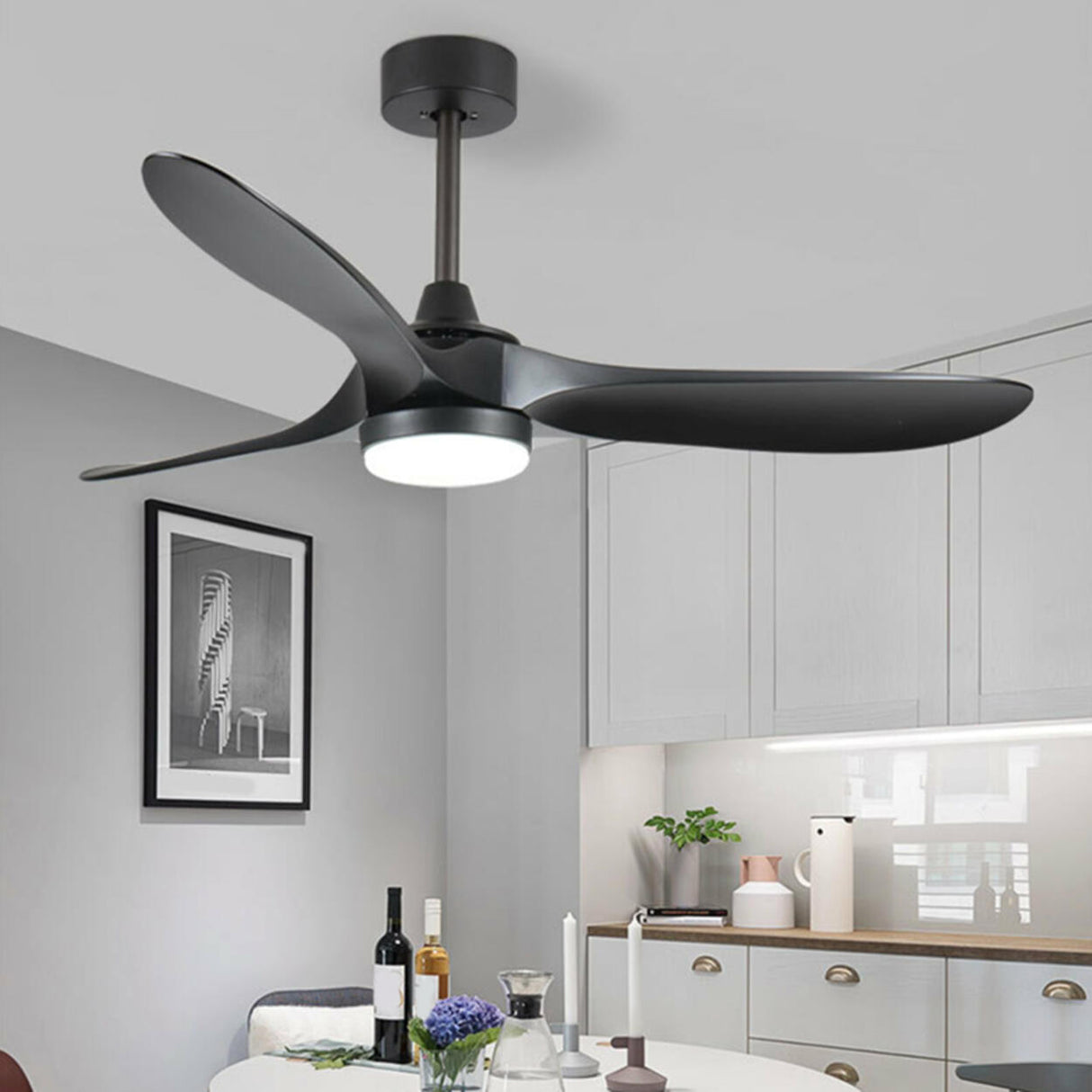 Modern Remote 3 Blade Wood Ceiling Fan with LED Light Image - 7