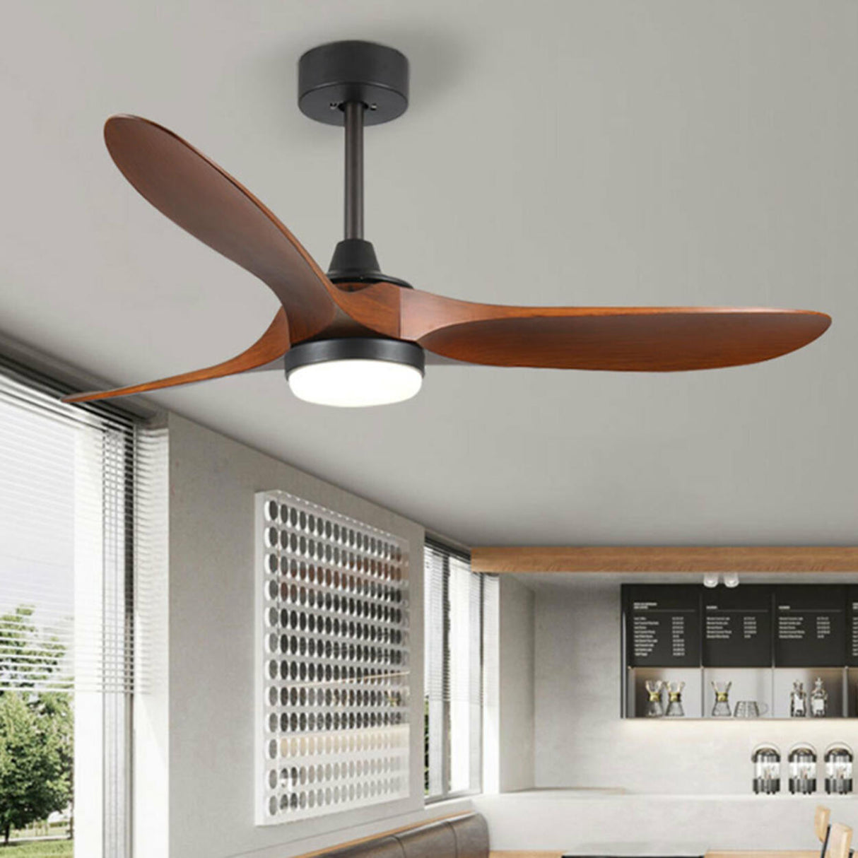 Modern Remote 3 Blade Wood Ceiling Fan with LED Light Image - 8