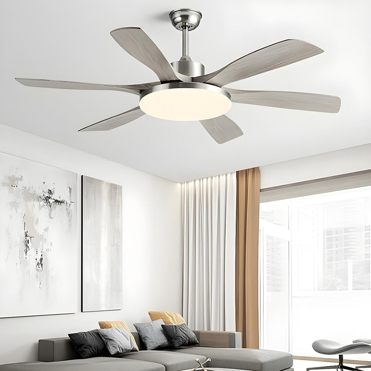 Modern Remote 6 Blade Down Rod Ceiling Fan with Light Image - 20