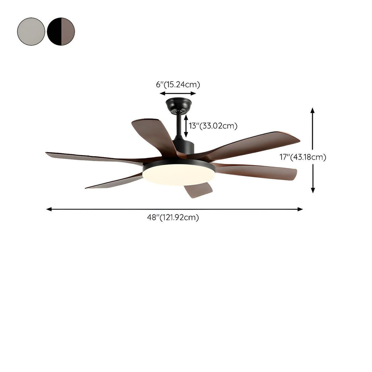 Modern Remote 6 Blade Down Rod Ceiling Fan with Light Image - 23