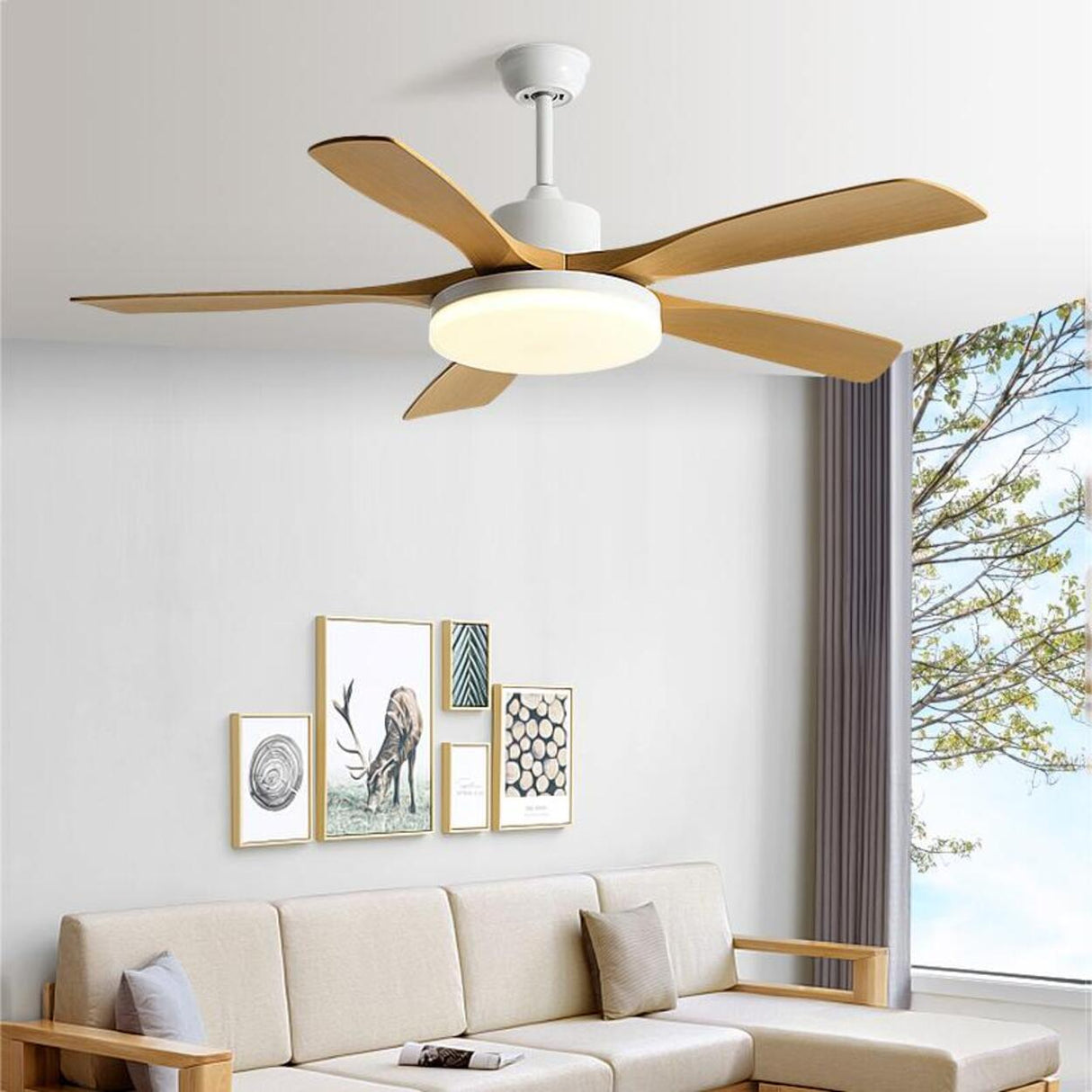 Modern Remote 6 Blade Down Rod Ceiling Fan with Light Image - 4