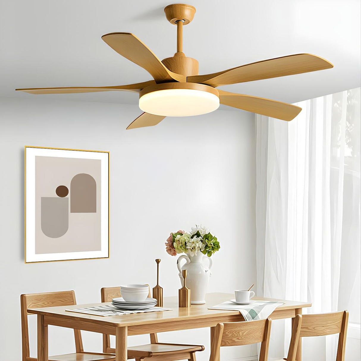 Modern Remote 6 Blade Down Rod Ceiling Fan with Light Image - 9