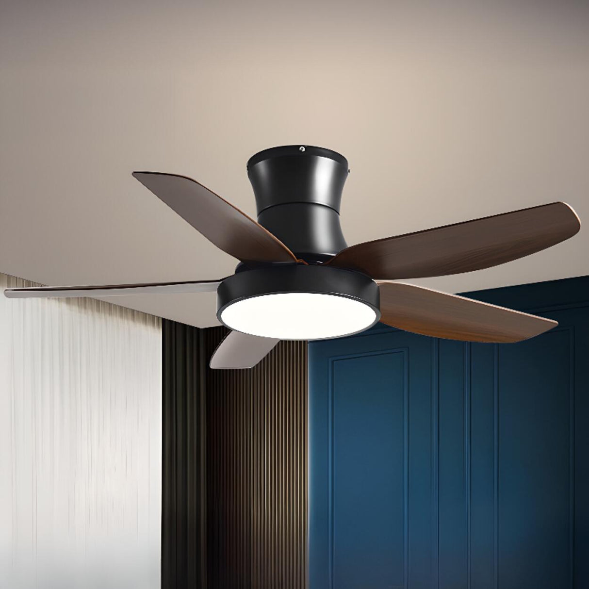 Modern Remote Control Black Ceiling Fan with LED Light Image - 4