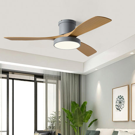 Modern Remote Control Wood Ceiling Fan with LED Light Image - 1