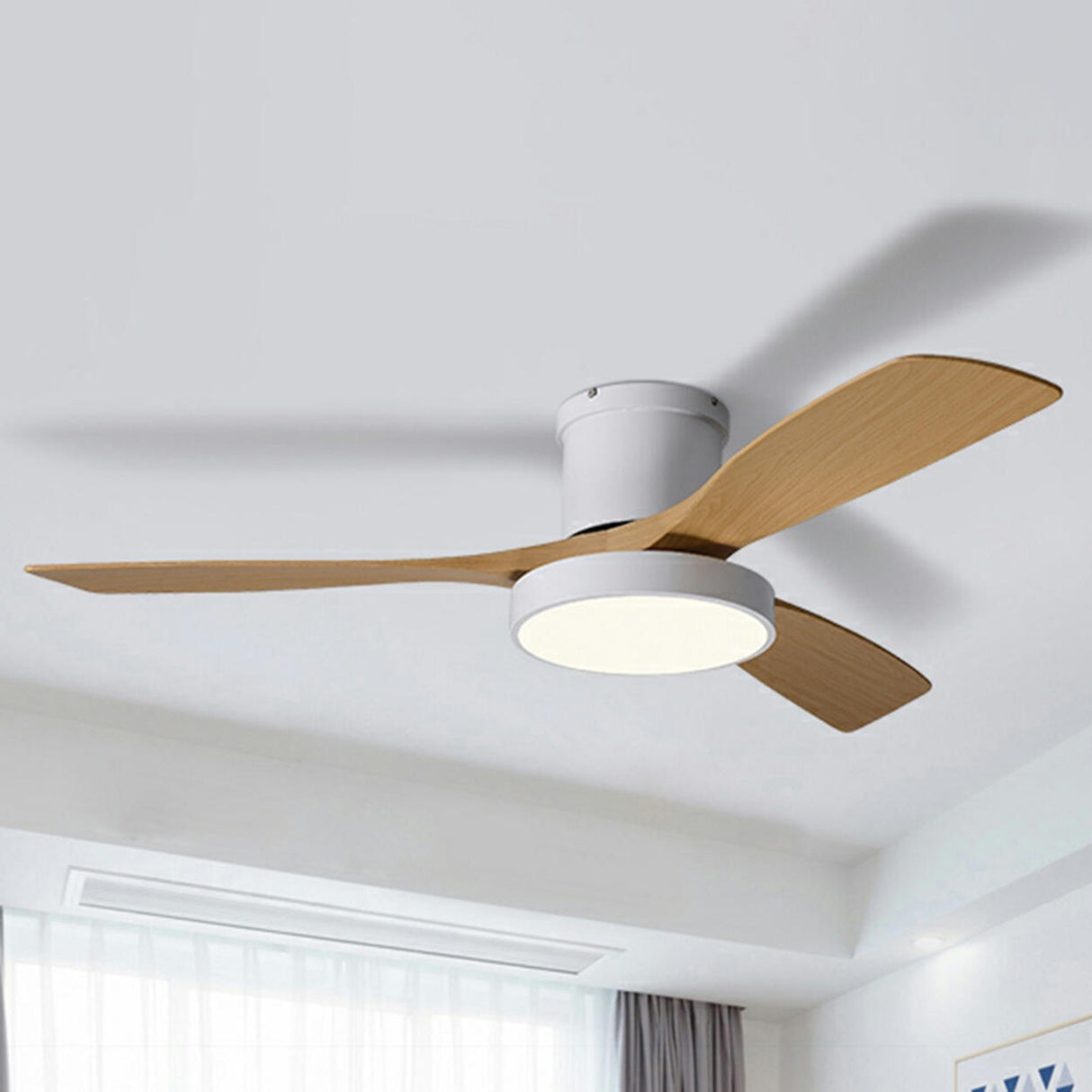 Modern Remote Control Wood Ceiling Fan with LED Light Image - 9