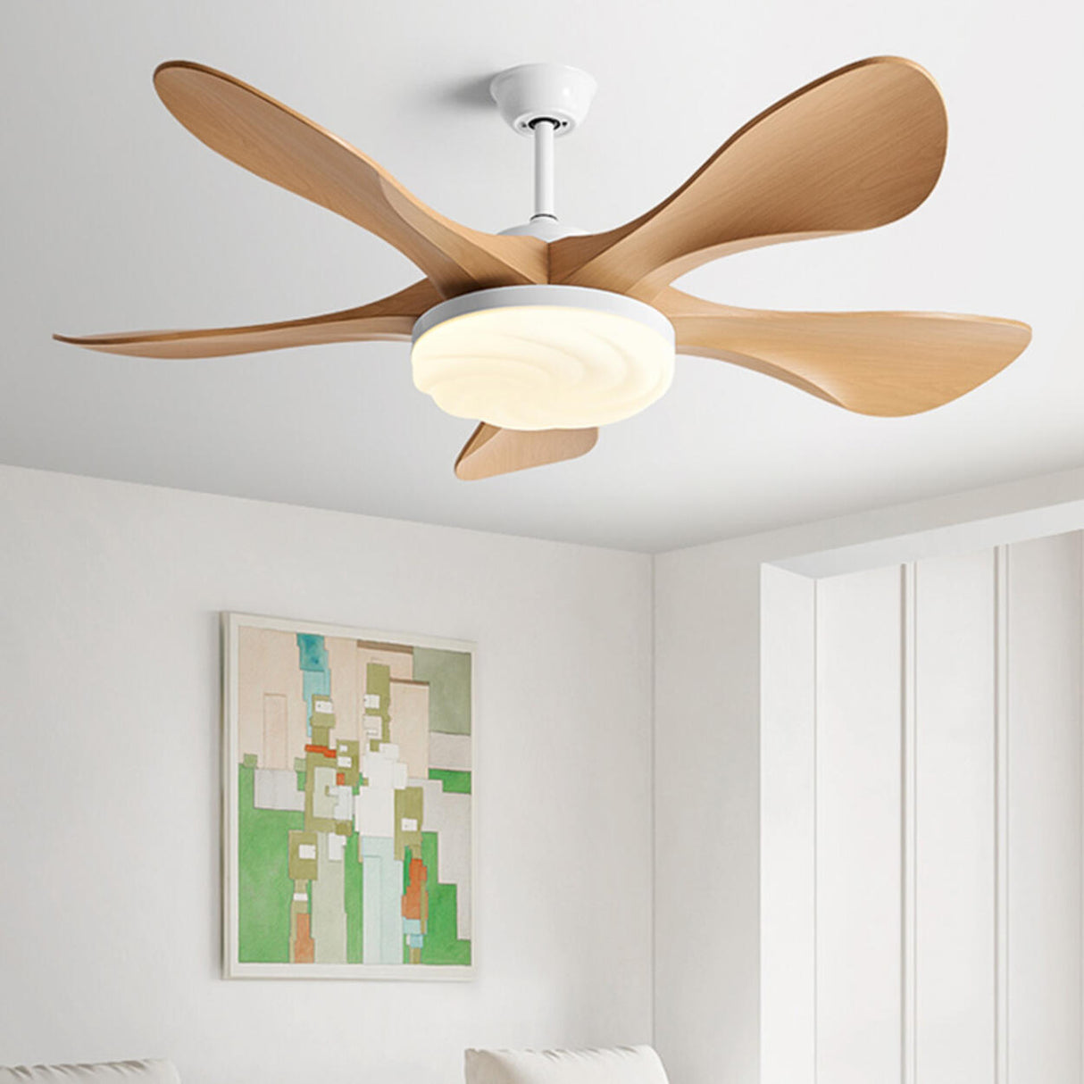 Modern Remote Control Wood Look Ceiling Fan with Light Image - 3