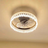 Modern Remote Flush Crystal Ceiling Fan with LED Light Image - 3