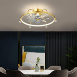 Modern Remote Gold Circle Flush Ceiling Fan with Light Image - 1