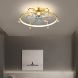 Modern Remote Gold Circle Flush Ceiling Fan with Light Image - 11