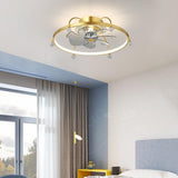 Modern Remote Gold Circle Flush Ceiling Fan with Light Image - 12