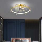 Modern Remote Gold Circle Flush Ceiling Fan with Light Image - 4