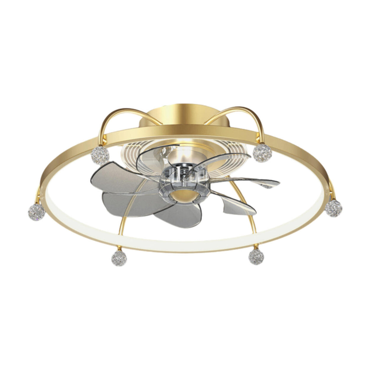 Modern Remote Gold Circle Flush Ceiling Fan with Light Image - 5