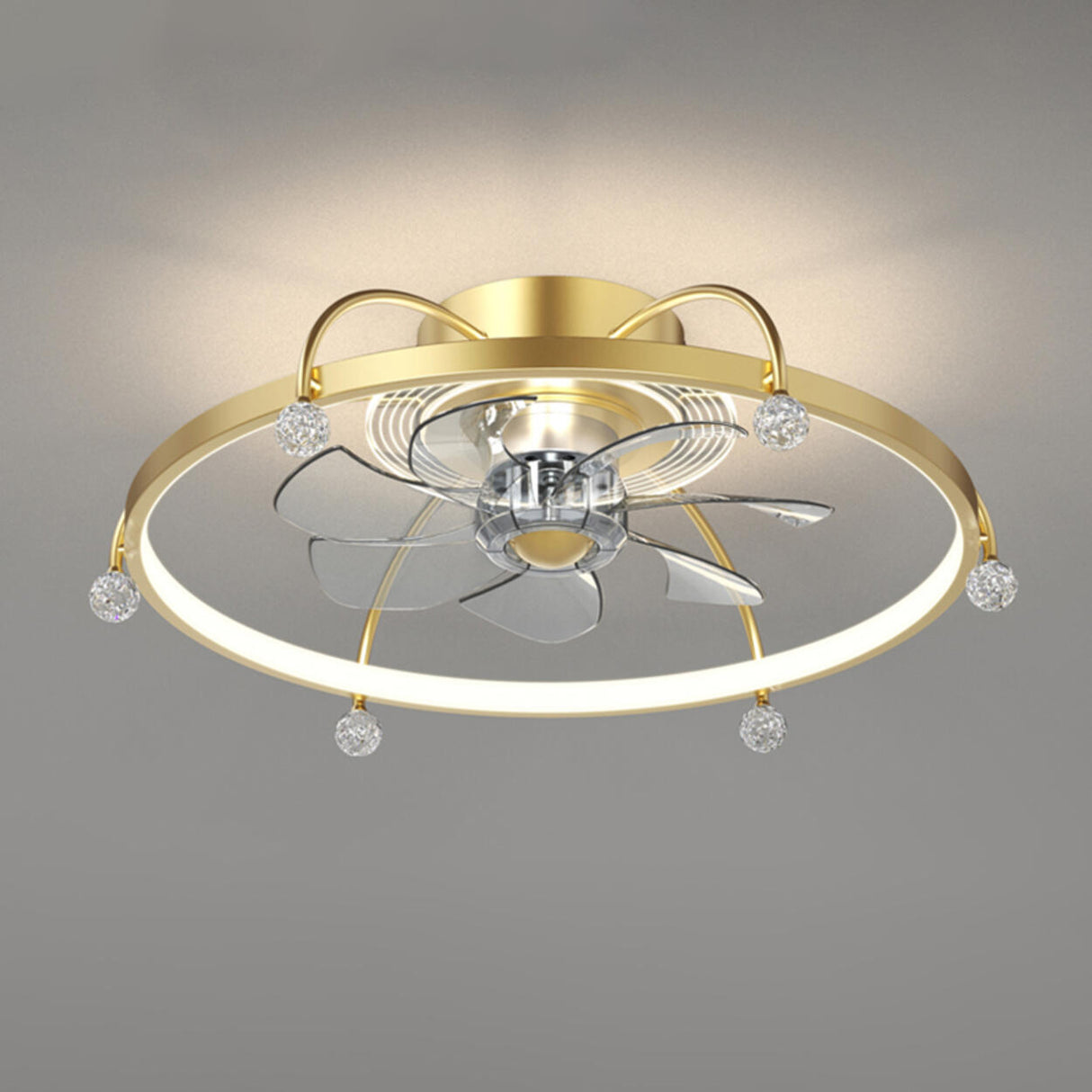 Modern Remote Gold Circle Flush Ceiling Fan with Light Image - 6