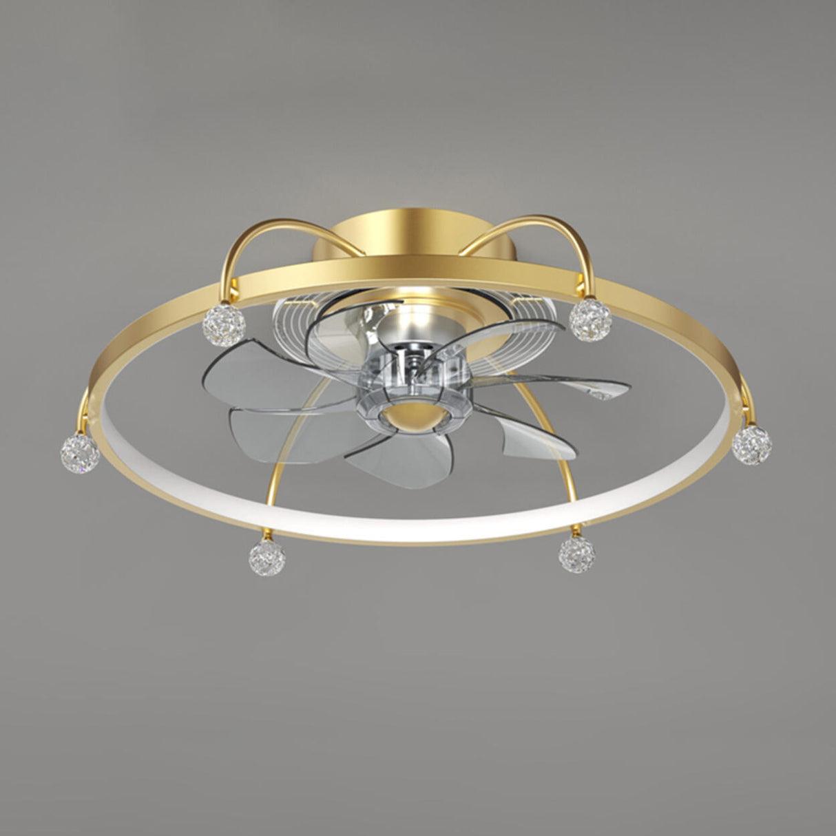 Modern Remote Gold Circle Flush Ceiling Fan with Light Image - 7