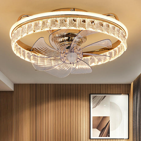 Modern Remote Gold LED Crystal Ceiling Fan with Light Image - 1