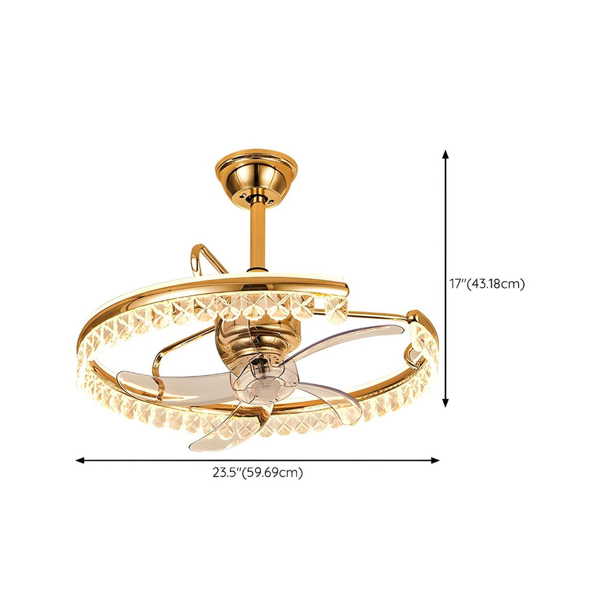 Modern Remote Gold LED Crystal Ceiling Fan with Light Image - 27