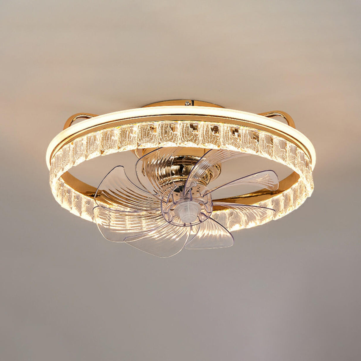 Modern Remote Gold LED Crystal Ceiling Fan with Light Image - 6