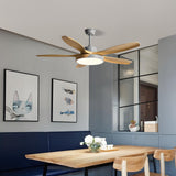 Modern Remote Wood 5 Blade Ceiling Fan with LED Light Image - 1