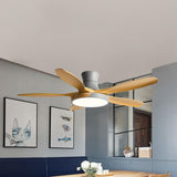 Modern Remote Wood 5 Blade Ceiling Fan with LED Light Image - 11