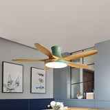 Modern Remote Wood 5 Blade Ceiling Fan with LED Light Image - 13