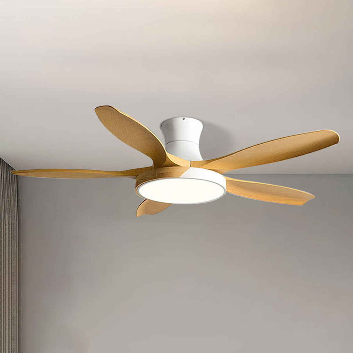 Modern Remote Wood 5 Blade Ceiling Fan with LED Light Image - 15