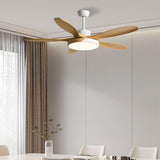 Modern Remote Wood 5 Blade Ceiling Fan with LED Light Image - 19