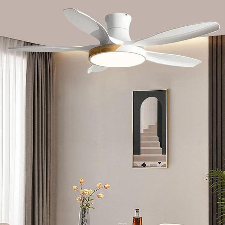 Modern Remote Wood 5 Blade Ceiling Fan with LED Light Image - 2