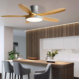 Modern Remote Wood 5 Blade Ceiling Fan with LED Light Image - 20