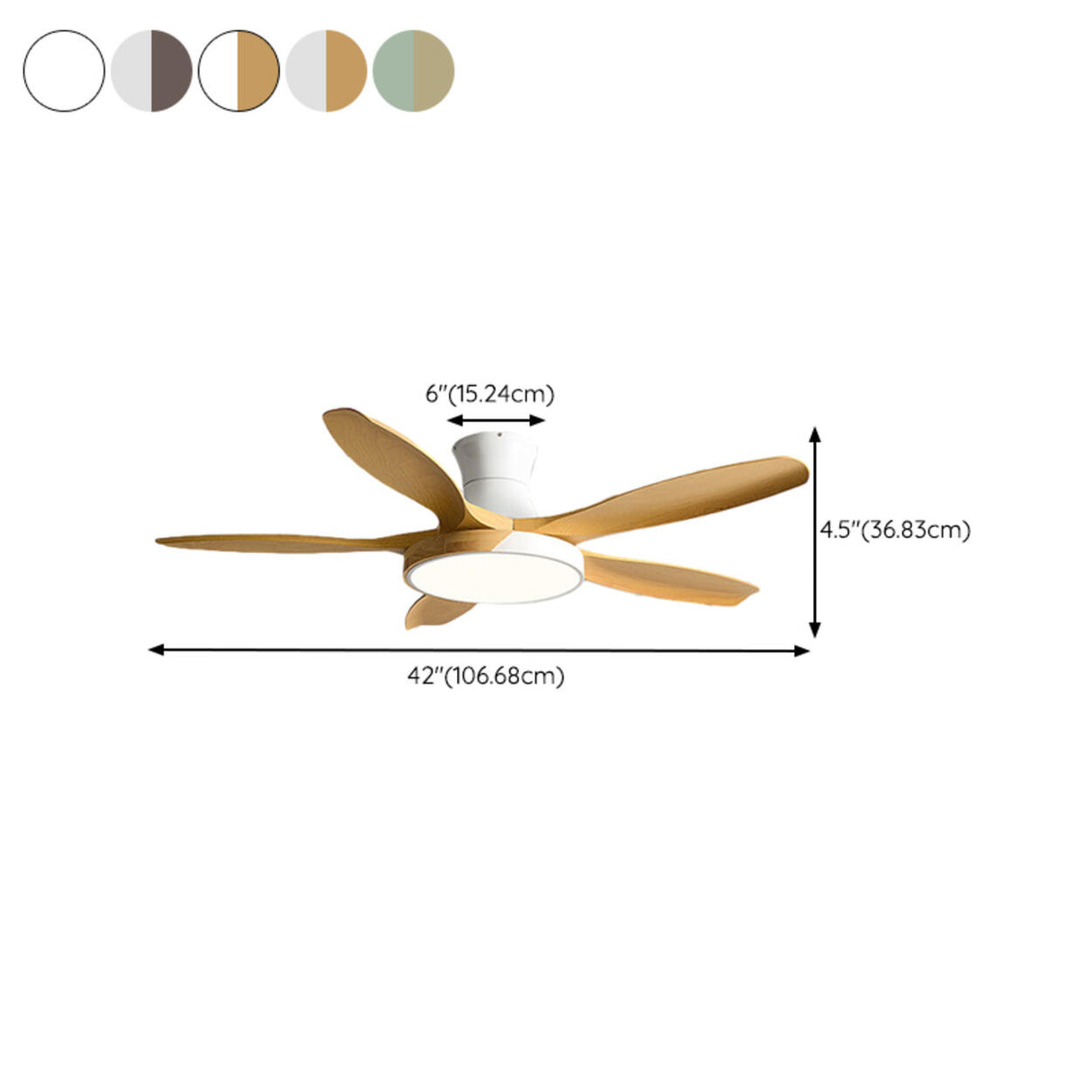 Modern Remote Wood 5 Blade Ceiling Fan with LED Light 