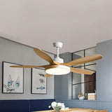 Modern Remote Wood 5 Blade Ceiling Fan with LED Light Image - 8