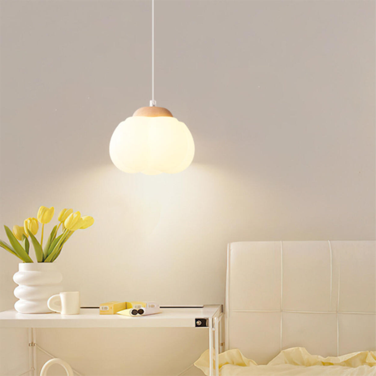 Modern Resin Drum Wooden Cloud Shape Pendant Light Image - 17