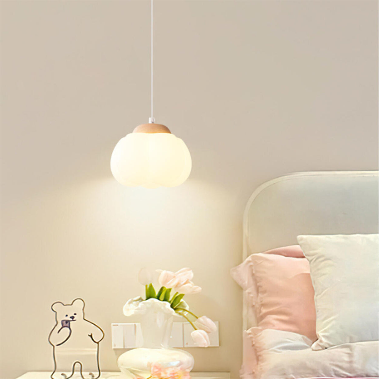 Modern Resin Drum Wooden Cloud Shape Pendant Light Image - 6