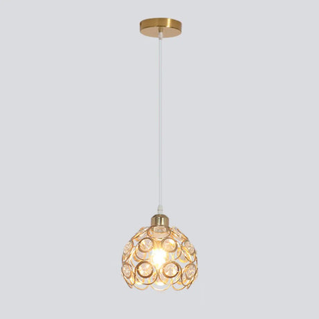 Modern Restaurant Gold Crystal Hollow Dome Pendant Light Image - 2