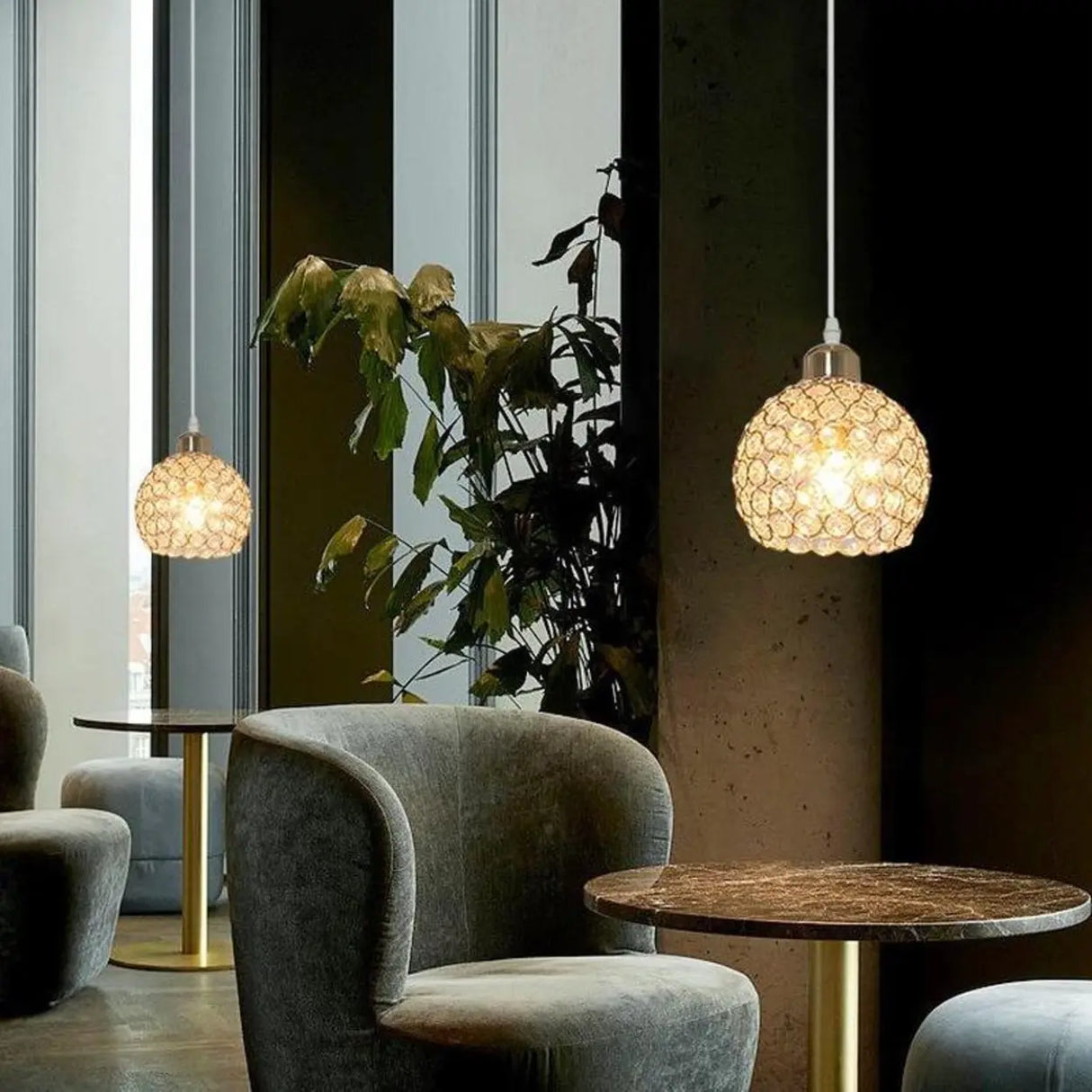 Modern Restaurant Gold Crystal Hollow Dome Pendant Light Image - 6