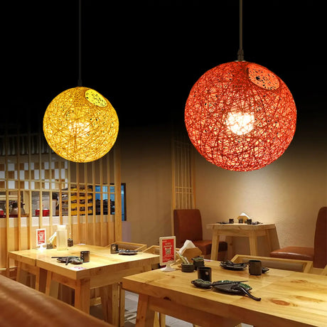 Modern Restaurant Red Yellow Paper Globe Pendant Light Image - 1