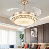 Modern Retractable Blade Round Metal Ceiling Fan Light Image - 1