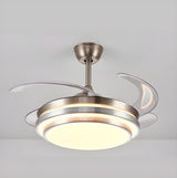 Modern Retractable Blade Round Metal Ceiling Fan Light Image - 12