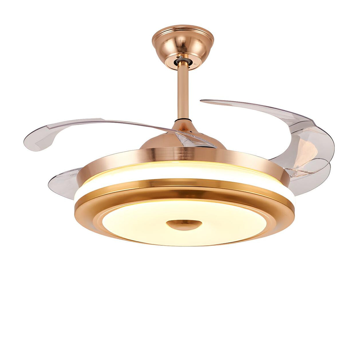 Modern Retractable Blade Round Metal Ceiling Fan Light Image - 14