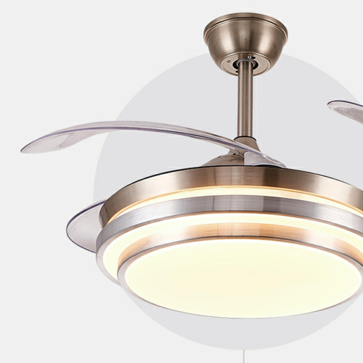 Modern Retractable Blade Round Metal Ceiling Fan Light Image - 16