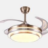 Modern Retractable Blade Round Metal Ceiling Fan Light Image - 18