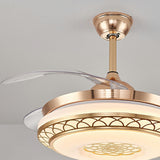 Modern Retractable Blade Round Metal Ceiling Fan Light Image - 19