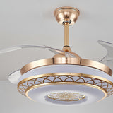 Modern Retractable Blade Round Metal Ceiling Fan Light Image - 20