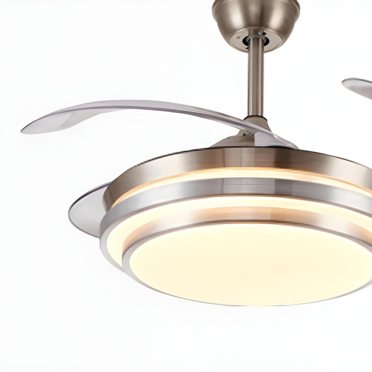 Modern Retractable Blade Round Metal Ceiling Fan Light Image - 28